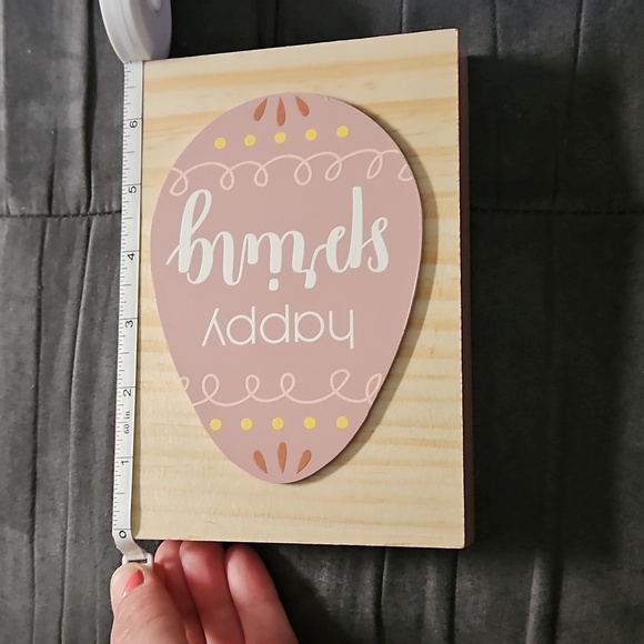 Happy Spring Mauve Pink Yellow Orange Designed Egg Wooden Sign - Picture 8 of 8